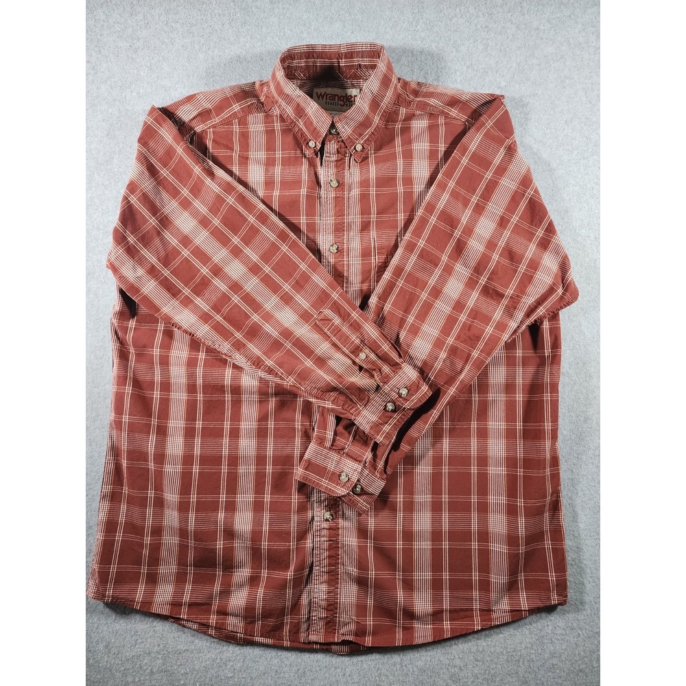 Wrangler Men's Dress Shirt, XL, Burgandy Plaid, Long Sleeve, Button Up